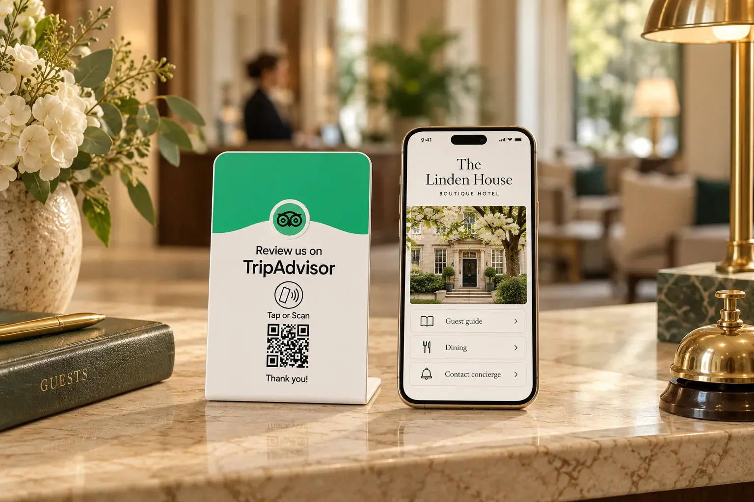 NFCPlate TripAdvisor Review Stand beside The Linden House hotel guest guide